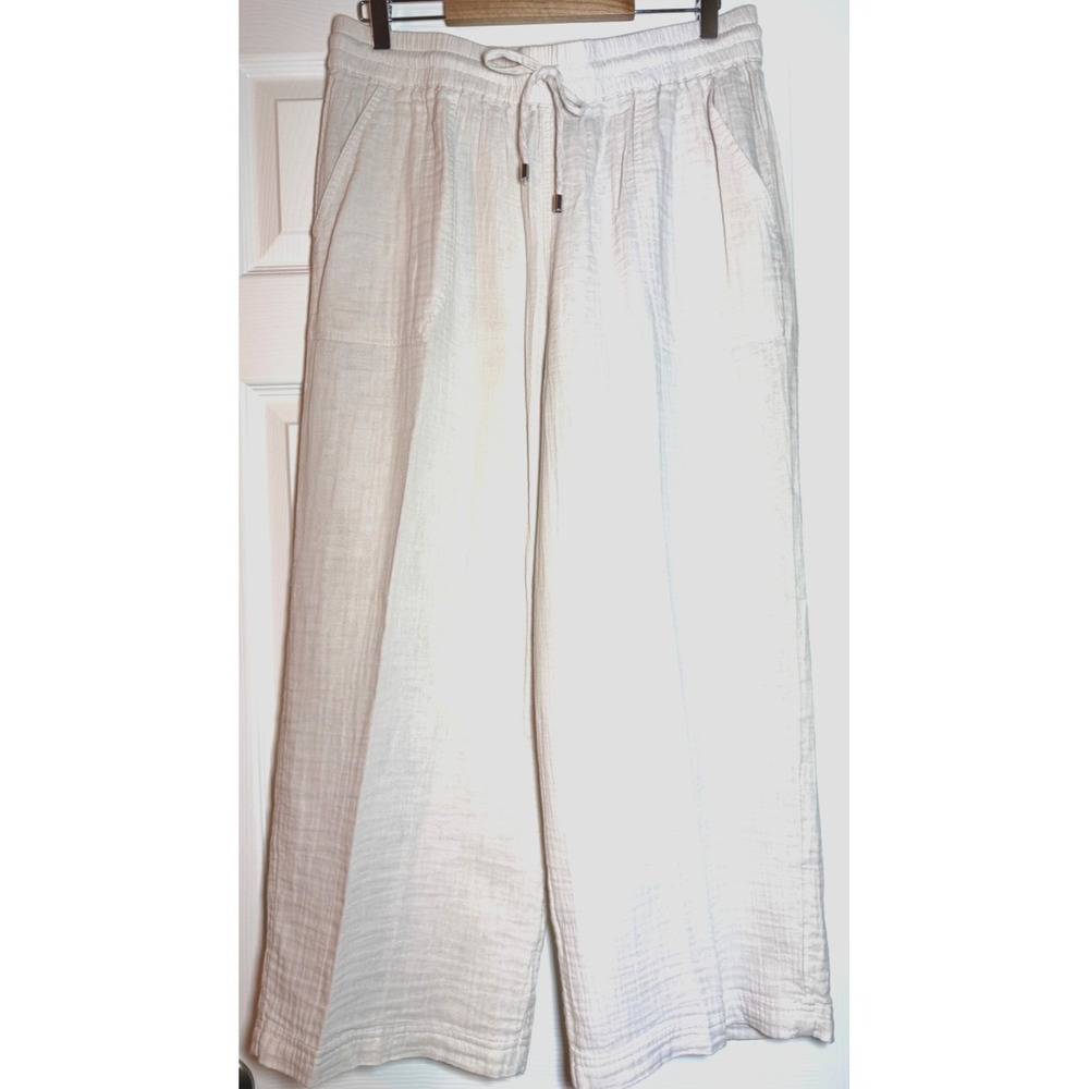 St. Johns Bay Women's Large Gauze Ivory Wide Leg Ankle Length Pant